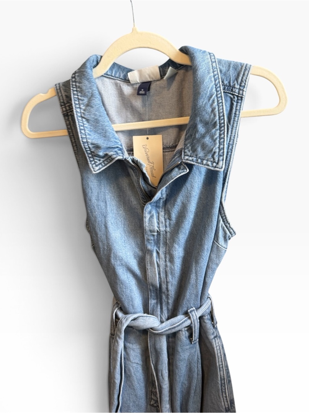 Universal Thread Light Blue Sleeveless Denim Jumpsuit with Tie Waist